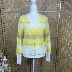 Striped Yellow and Cream Women's Cardigan Sweater